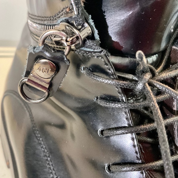 AGL Attilio Giusti Leombruni Black Leather Lace Up Combat Boots Size 9.5 - Picture 6 of 16